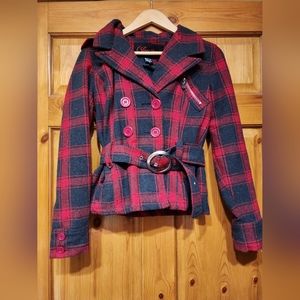 Joujou Red and Black Plaid Wool Blend Coat, Size S